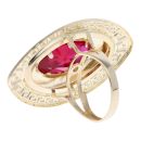 14ct Yellow Gold Red Gemstone Patterned Marquise Ring