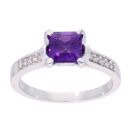 9ct White Gold Amethyst and Diamond Square Ring