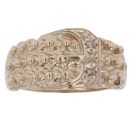 9ct Yellow Gold 0.05ct Diamond Three Row Keeper Buckle Ring