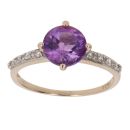 9ct Yellow Gold Amethyst and Cubic Zirconia Single Stone Ring