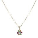9ct Yellow Gold Multi-Gemstone Floral Cluster Pendant And Chain 20"