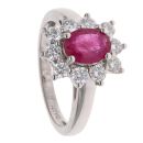 18ct White Gold 0.71ct Brilliant Cut Diamond and Ruby Cluster Ring