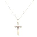 9ct Yellow Gold 0.05ct Diamond and Ruby Sword Pendant and Belcher Chain 20"