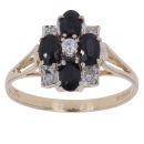 9ct Yellow Gold 0.10ct Brilliant Cut Diamond and Sapphire Cluster Ring