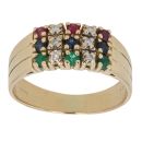 18ct Yellow Gold 0.05ct Diamond And Emerald, Ruby And Sapphire Fancy Ring