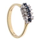 18ct Yellow Gold 0.15ct Diamond and Sapphire Three Row Cluster Ring