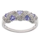 9ct White Gold 0.10ct Diamond And Tanzanite Zig-Zag Ring