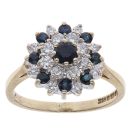 9ct Yellow Gold Sapphire and Cubic Zirconia Cluster Ring