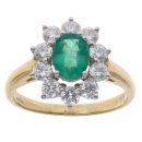18ct Yellow Gold 1.24ct Brilliant Cut Diamond and Emerald Cluster Ring