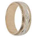 9ct Yellow And White Gold 5.5mm Floral Patterned Wedding Band