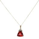 9ct Yellow Gold 0.05ct Diamond And Red Gemstone Pendant And Chain 18"