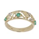 9ct Yellow Gold 0.02ct Diamond and Emerald Leaf Ring