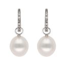 14ct White Gold 0.10ct Diamond and Pearl Hoop Earrings