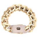 14ct Yellow Gold Monaco Curb Classic Cubic Zirconia Pave Lock Bracelet 9"