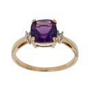 9ct Yellow Gold 0.05ct Brilliant Cut Diamond and Amethyst Single Stone Ring