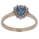 9ct Yellow Gold 0.25ct Diamond and Blue Topaz Heart Cluster Ring