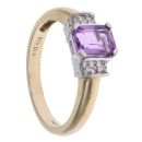 9ct Yellow Gold 0.05ct Diamond and Amethyst Ring