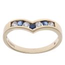 9ct Yellow Gold Cubic Zirconia and Sapphire Wishbone Ring