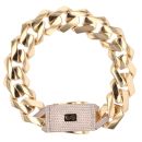 14ct Yellow Gold Monaco Edge Plain Pave Lock Curb Bracelet 9"