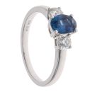 18ct White Gold 0.34ct Brilliant and Oval Cut Diamond and Sapphire Trilogy Ring