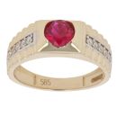14ct Yellow and White Gold Children's Cubic Zirconia and Red Gemstone Patterned Signet Ring