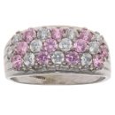 9ct White Gold Pink And Colourless Cubic Zirconia Three Row Ring