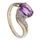 9ct Yellow Gold 0.05ct Diamond and Amethyst Single Stone Ring