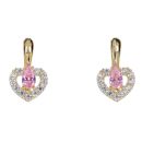 14ct Yellow Gold Heart Cubic Zirconia And Pink Stone Set Earrings