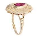 14ct Yellow Gold Red Gem Patterned Ring