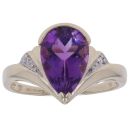 9ct Yellow Gold 0.02ct Diamond And Amethyst Ring