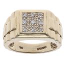 9ct Yellow Gold 0.10ct Diamond Watch Strap Cluster Signet Ring