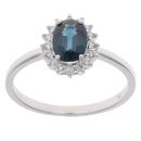 9ct White Gold 0.11ct Diamond and Sapphire Cluster Ring