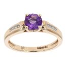 9ct Yellow Gold Created Amethyst and Diamond Shoulder Dress Ring