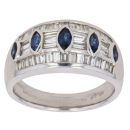 18ct White Gold 1.00ct Baguette Cut Diamond and Sapphire Fancy Ring