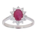 14ct White Gold Ruby And Cubic Zirconia Cluster Ring