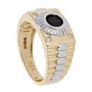14ct Yellow And White Gold Cubic Zirconia And Black Gemstone Signet Ring