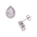 Silver Cubic Zirconia Pear Stud Earrings by Icesia