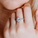 Sterling Silver Teardrop Halo Cubic Zirconia Ring