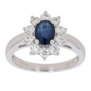 18ct White Gold 0.67ct Brilliant Cut Diamond and Sapphire Cluster Ring