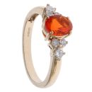 9ct Yellow Gold 0.35ct Brilliant Cut Diamond and Fire Opal Ring