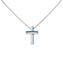 Unique & Co Stainless Steel Polished And Blue IP Plated Cross Pendant And Chain 20"