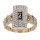 14ct Yellow Gold Monaco Classic Pave Link Cubic Zirconia Signet Ring