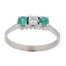 18ct White Gold 0.25ct Brilliant Cut Diamond and Emerald Three Stone Ring