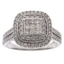 18ct White Gold 1.00ct Princess and Brilliant Cut Diamond Cluster Ring