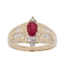 14ct Yellow Gold 0.15ct Brilliant and Baguette Cut Diamond and Ruby Fancy Ring