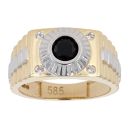 14ct Yellow And White Gold Cubic Zirconia And Black Gemstone Signet Ring