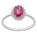 9ct White Gold 0.11ct Diamond and Ruby Cluster Ring