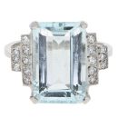 Platinum 0.20cts Diamond And Aquamarine Rectangle Ring