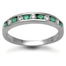 18ct White Gold Diamond 0.18ct Emerald 0.30ct Chan Set Half Eternity Ring