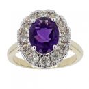 9ct Yellow Gold 1ct Diamond And Amethyst Cluster Ring